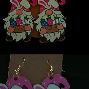 3 sets of Easter Gnome earrings.